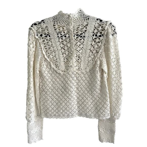 Doen Heirloom Amity Hand Knit Sweater Top Pearl Crochet - Picture 3 of 5